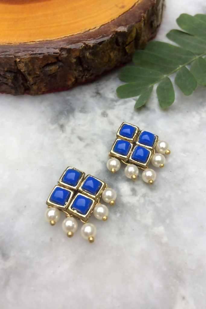 Buy Blue Stone Earrings, Gold Dangle Earrings, Gold Framed Stone, Bezel Set  Earrings, Bridal Party Earring Gifts, Gift for Friend, Minimalist Online in  India - Etsy